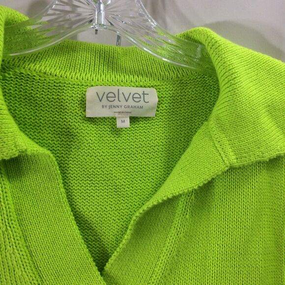 NEW Velvet By Jenny Graham Sleeveless V Neck Collared Knit Top Lime Green M NWT - Picture 6 of 6